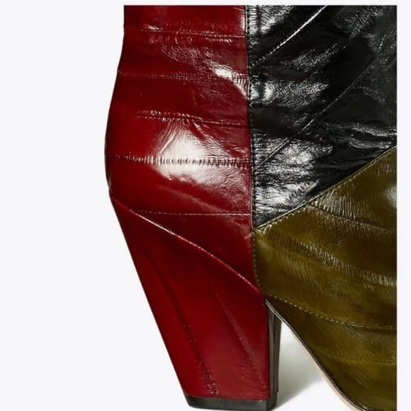 TORY BURCH LILA TALL BOOTS EEL LEATHER COLOR OLIVE/BLK/WINE 90MM HEEL US 8 1/2 - Picture 3 of 6